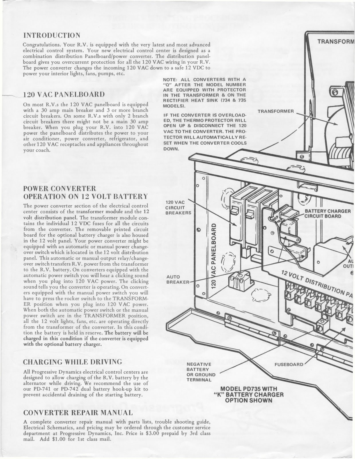 1983 Fleetwood Pace Arrow Owners Manuals: 83 Pace Arrow power converter